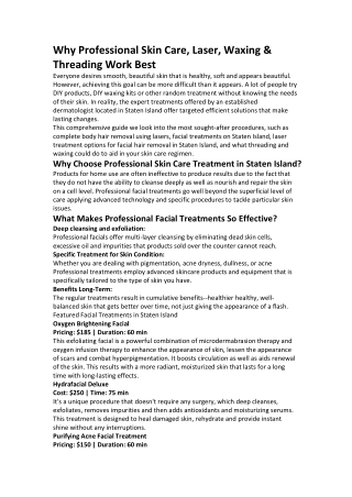 Why Professional Skin Care, Laser, Waxing & Threading Work Best