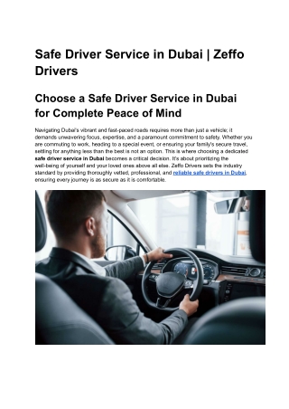 Safe Driver Service in Dubai _ Zeffo Drivers