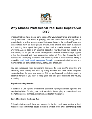 Why Choose Professional Pool Deck Repair Over DIY