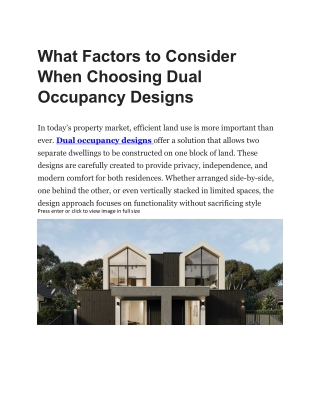 What Factors to Consider When Choosing Dual Occupancy Designs