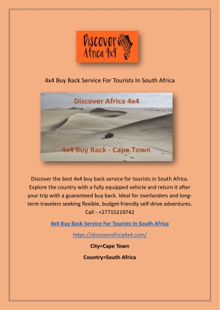 Buy Back Guaranteed 4x4 For Self-Drive Tours South Africa