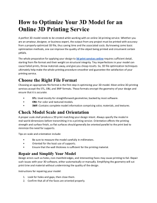 How to Optimize Your 3D Model for an Online 3D Printing Service.Pdf