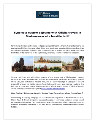 Sync your custom sojourns with Odisha travels in Bhubaneswar at a feasible tariff