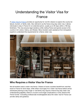 Understanding the Visitor Visa for France