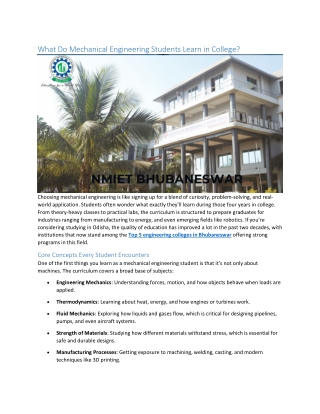 What Do Mechanical Engineering Students Learn in College