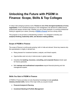 Unlocking the Future with PGDM in Finance: Scope, Skills & Top Colleges