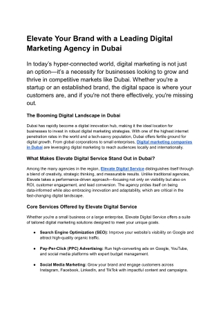 Elevate Your Brand with a Leading Digital Marketing Agency in Dubai