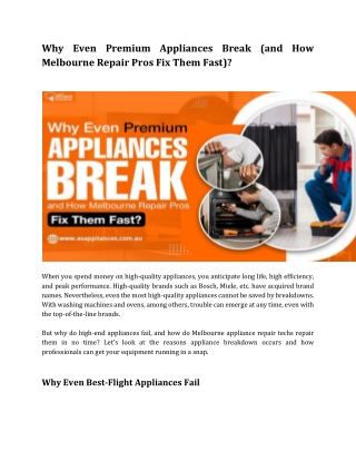 Why Even Premium Appliances Break (and How Melbourne Repair Pros Fix Them Fast)?