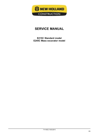 New Holland E215C Crawler Excavator Service Repair Manual Instant Download