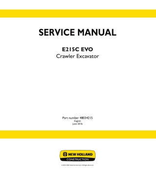 New Holland E215C EVO Tier 3 Crawler Excavator (LC Version) Service Repair Manual Instant Download