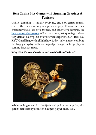 Best Casino Slot Games with Stunning Graphics & Features