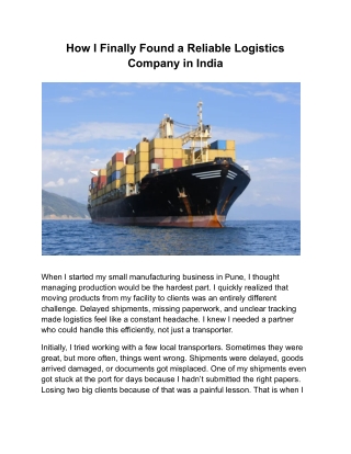 How I Finally Found a Reliable Logistics Company in India