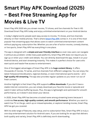 Smart Play APK Download (2025) – Best Free Streaming App for Movies & Live TV