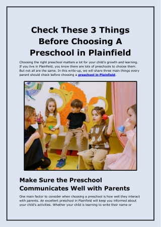 Check These 3 Things Before Choosing A Preschool in Plainfield