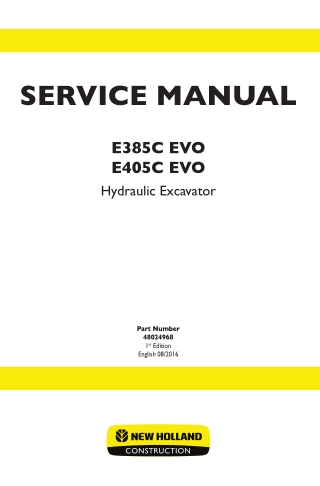 New Holland E385C EVO Hydraulic Excavator Service Repair Manual Instant Download