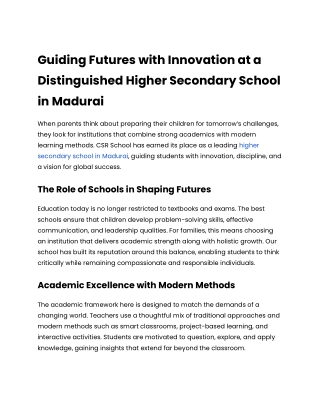 Guiding Futures with Innovation at a Distinguished Higher Secondary School in Madurai