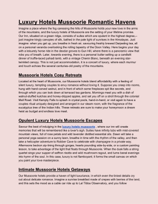 Luxury Hotels Mussoorie Romantic Havens