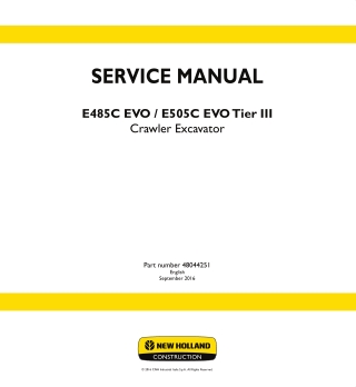 New Holland E505C EVO Tier III Crawler Excavator Service Repair Manual Instant Download