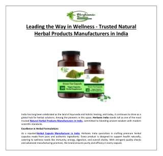 Leading the Way in Wellness - Trusted Natural Herbal Products Manufacturers