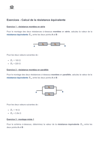 Exercices - Calcul de la résistance équivalente - Electro & Robot