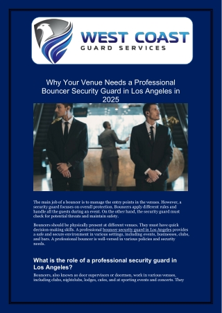Why Your Venue Needs a Professional Bouncer Security Guard in Los Angeles in 2025