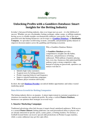 Unlocking Profits with a Gamblers Database- Smart Insights for the Betting Industry