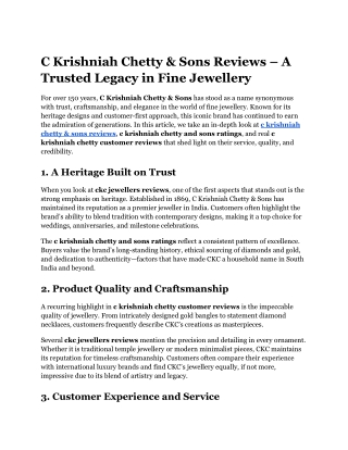 C Krishniah Chetty & Sons Reviews – A Trusted Legacy in Fine Jewellery