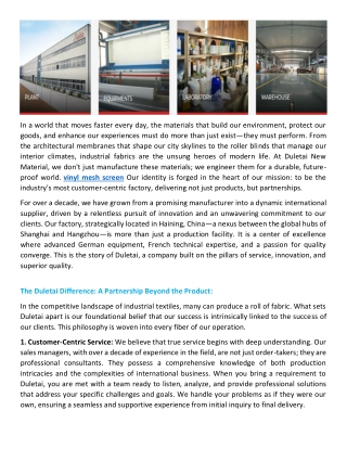 Weaving the Future The Duletai Philosophy of Durable, Customer-Centric Industrial Fabrics