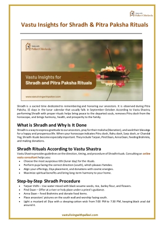 Vastu Insights for Shradh & Pitra Paksha Rituals