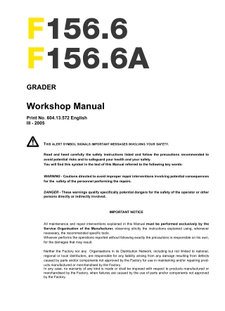 NEW HOLLAND F156.6A GRADER Service Repair Manual Instant Download