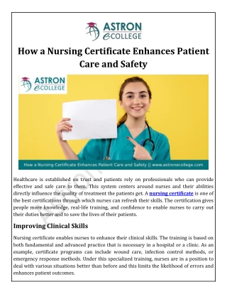 How a Nursing Certificate Enhances Patient Care and Safety