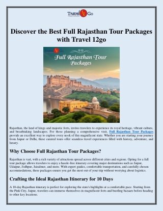 Explore Full Rajasthan Tour Packages  Travel 12go