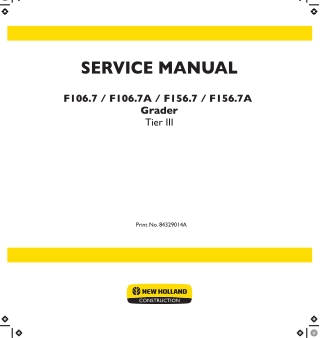 NEW HOLLAND F156.7 TIER 3 GRADER Service Repair Manual Instant Download