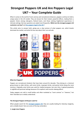 Strongest Poppers UK and Are Poppers Legal UK