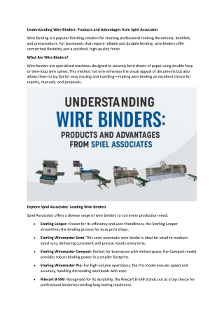 Understanding Wire Binders: Products and Advantages from Spiel Associates