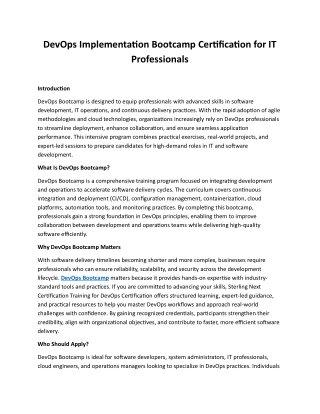 DevOps Bootcamp Training for Continuous Integration and Delivery