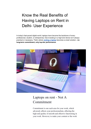 Know the Real Benefits of Having Laptops on Rent in Delhi- User Experience
