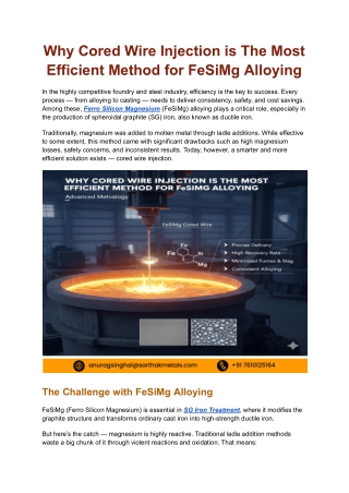 Why Cored Wire Injection is The Most Efficient Method for FeSiMg Alloying