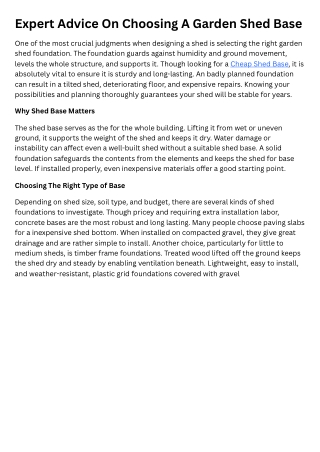 Expert Advice on Choosing a Garden Shed Base