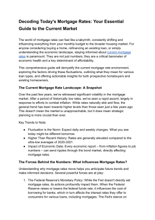 Current Mortgage Rates