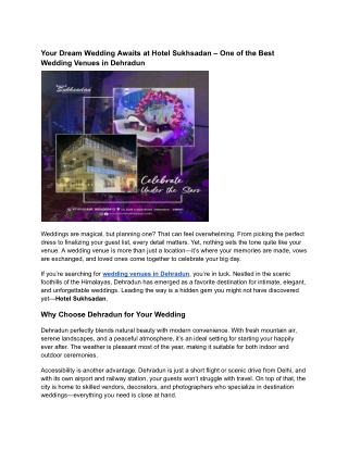 Your Dream Wedding Awaits at Hotel Sukhsadan – One of the Best Wedding Venues in Dehradun