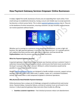 How Payment Gateway Services Empower Online Businesses