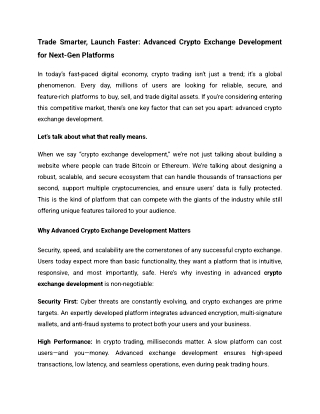 Trade Smarter, Launch Faster_ Advanced Crypto Exchange Development for Next-Gen Platforms