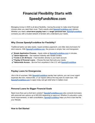Financial Flexibility Starts with SpeedyFundsNow