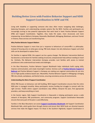 Building Better Lives with Positive Behavior Support and NDIS Support Coordinati