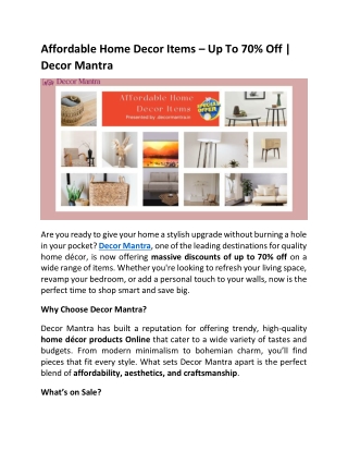 Affordable Home Decor Items – Up To 70% Off | Decor Mantra