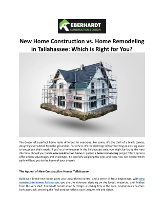 New Construction vs. Remodeling in Tallahassee: Which Is Right for You?