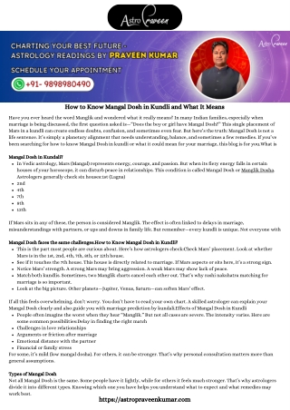 How to Know Mangal Dosh in Kundli and What It Means