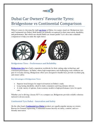 Dubai Car Owners’ Favourite Tyres Bridgestone vs Continental Comparison