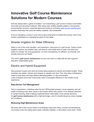 Innovative Golf Course Maintenance Solutions for Modern Courses